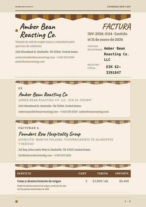 A finished invoice rendered in a estilo de vida look