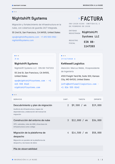 A finished invoice rendered in a oscuro look