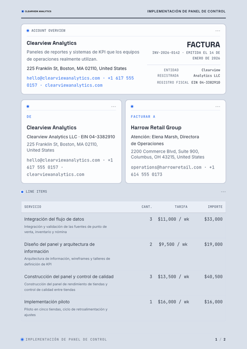 A finished invoice rendered in a técnico look
