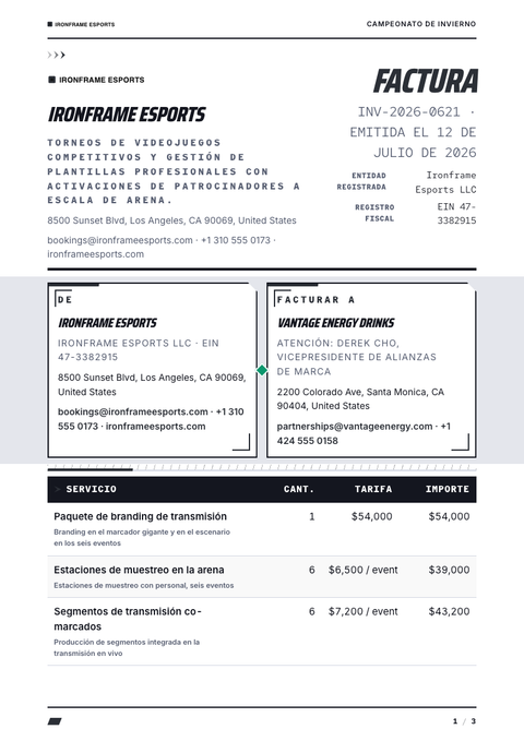 A finished invoice rendered in a gaming y pop look