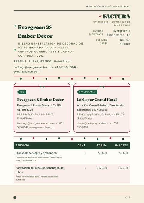A finished invoice rendered in a otros look