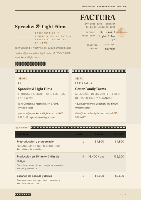 A finished invoice rendered in a foto look
