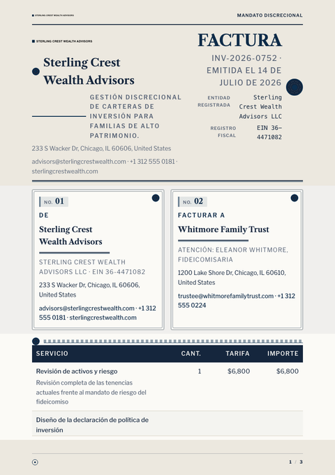 A finished invoice rendered in a otros look