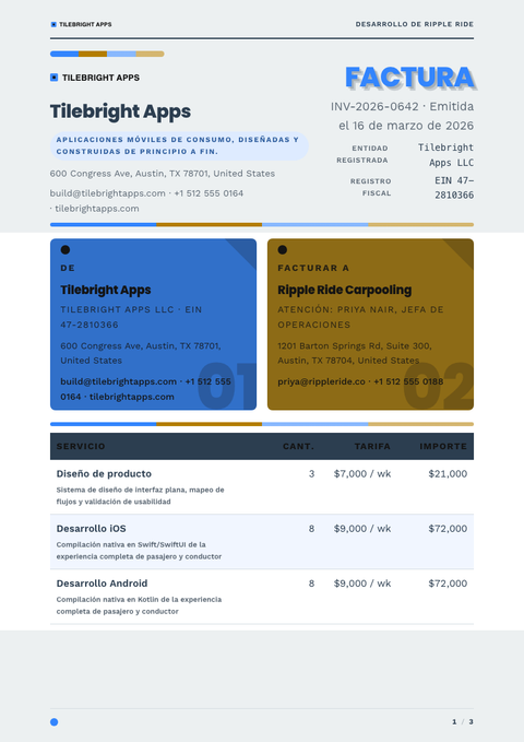 A finished invoice rendered in a plano y minimalista look