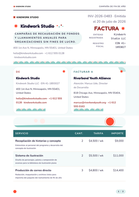A finished invoice rendered in a ilustrado look