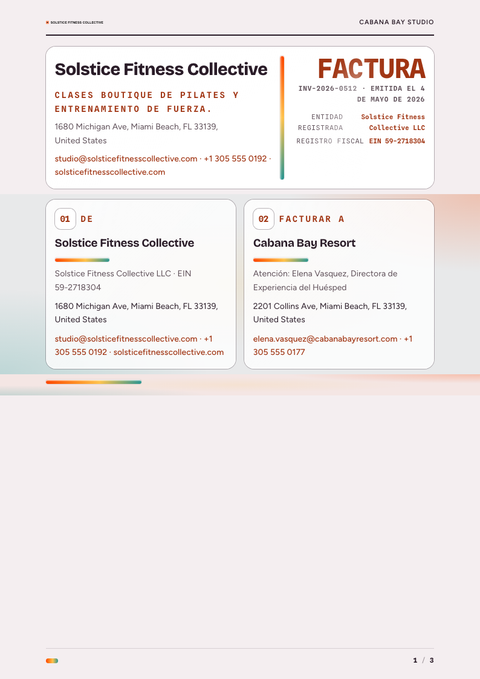 A finished invoice rendered in a degradado look