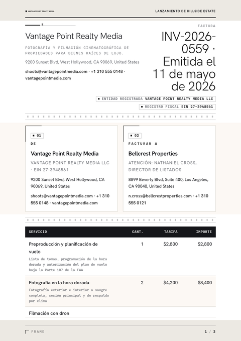 A finished invoice rendered in a foto look