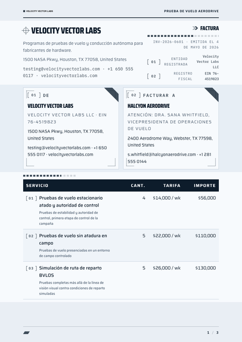 A finished invoice rendered in a futurista look