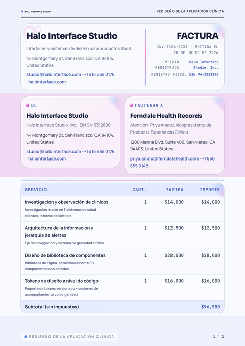A finished invoice rendered in a morfismo look