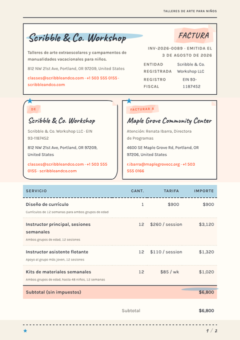 A finished invoice rendered in a ilustrado look