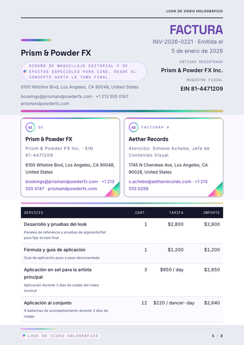 A finished invoice rendered in a futurista look