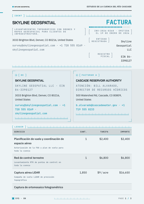 A finished invoice rendered in a futurista look
