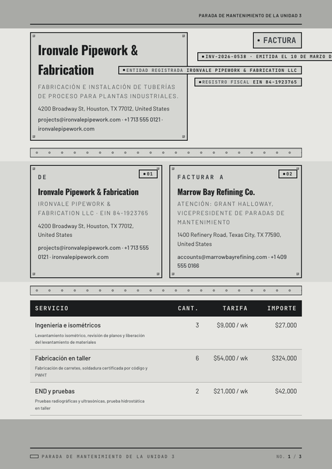 A finished invoice rendered in a estilo de vida look