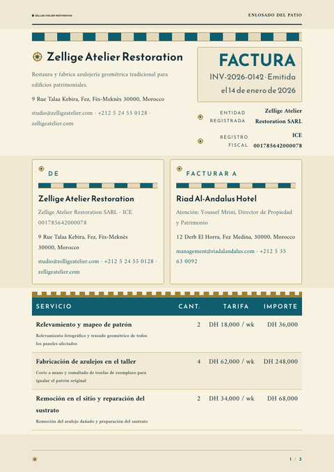 A finished invoice rendered in a cultural look