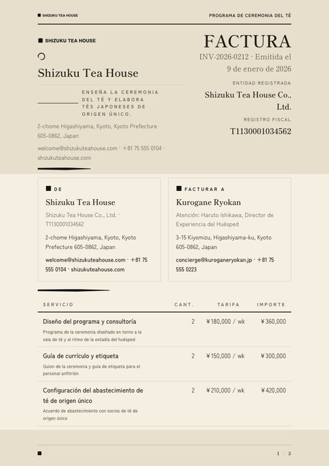 A finished invoice rendered in a cultural look