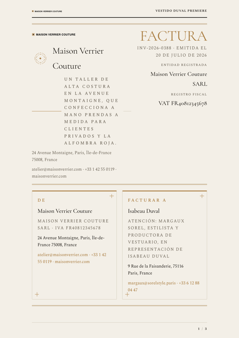 A finished invoice rendered in a estilo de vida look