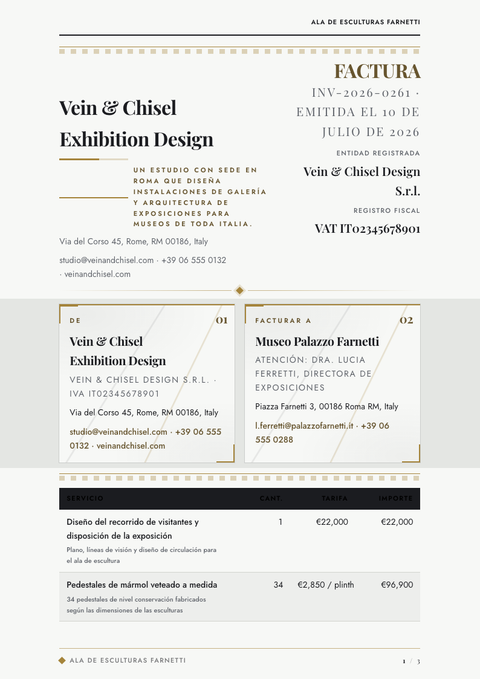 A finished invoice rendered in a lujo look
