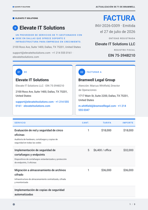 A finished invoice rendered in a plano y minimalista look