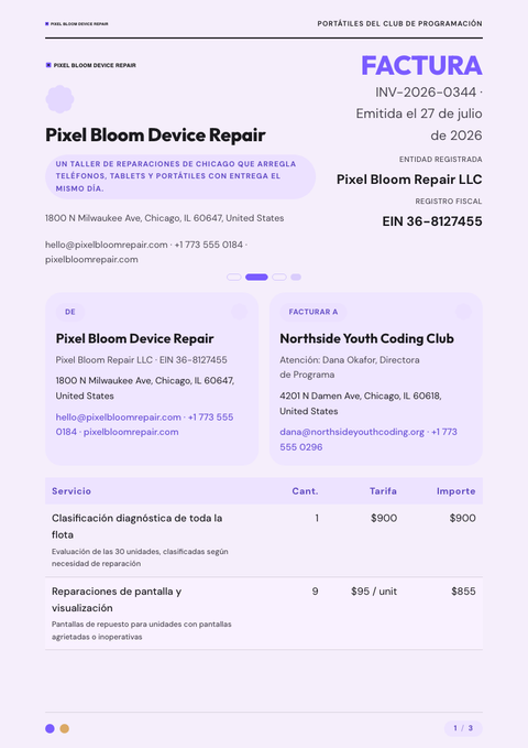 A finished invoice rendered in a plano y minimalista look