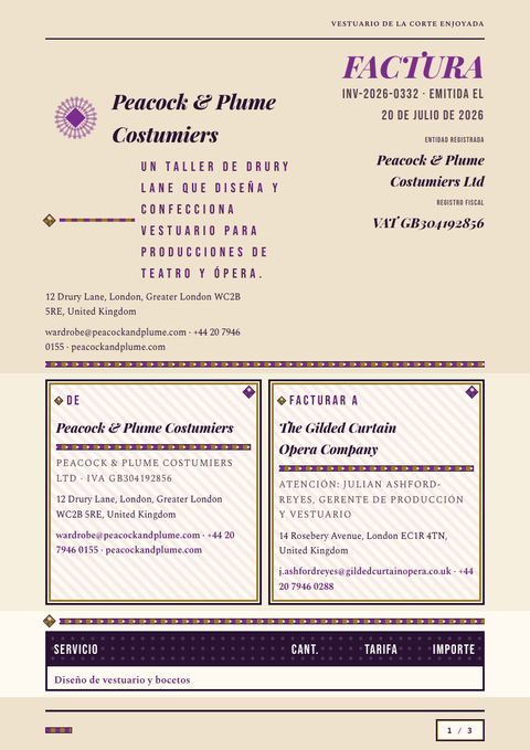 A finished invoice rendered in a brutalista look