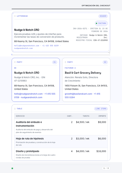 A finished invoice rendered in a movimiento look