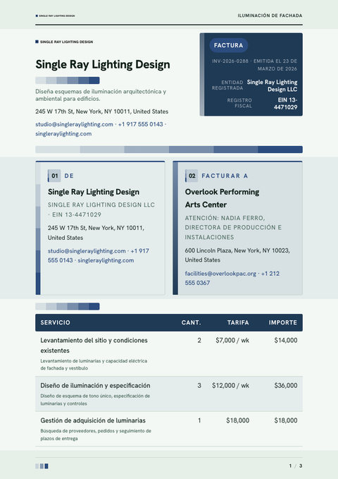 A finished invoice rendered in a color look