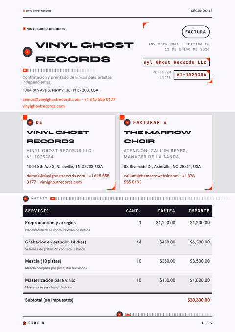 A finished invoice rendered in a otros look