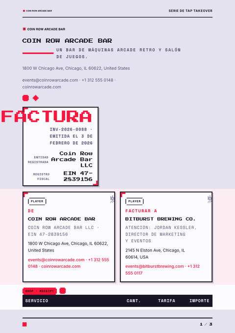 A finished invoice rendered in a gaming y pop look