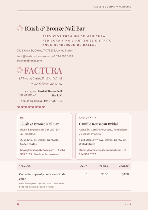 A finished invoice rendered in a lujo look