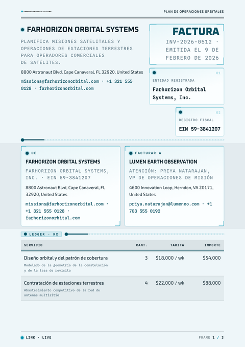 A finished invoice rendered in a futurista look