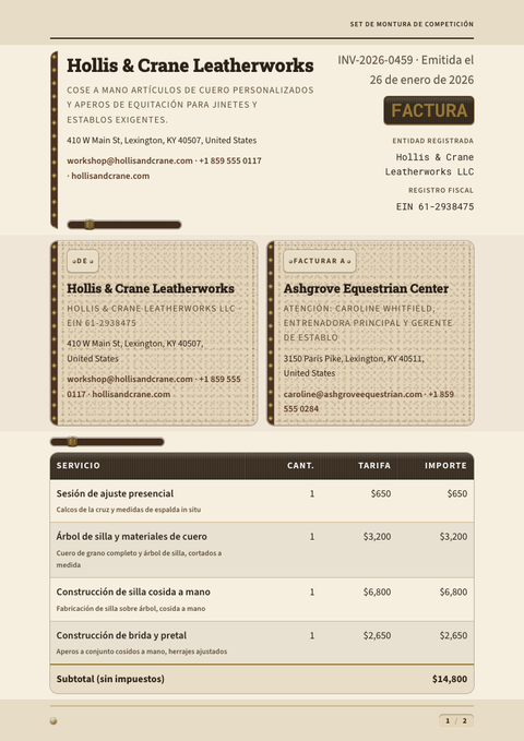 A finished invoice rendered in a morfismo look