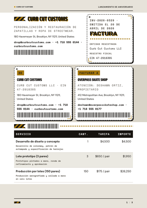A finished invoice rendered in a estilo de vida look
