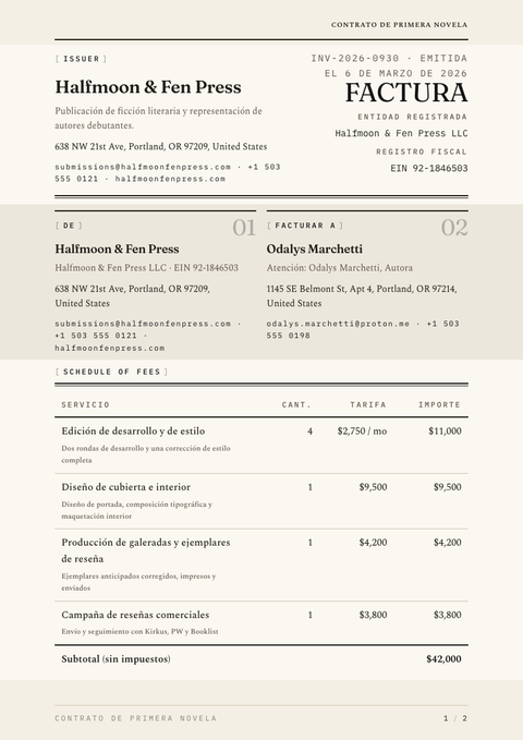 A finished invoice rendered in a tipográfico look