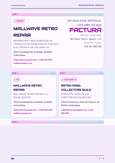 A finished invoice rendered in a retro look