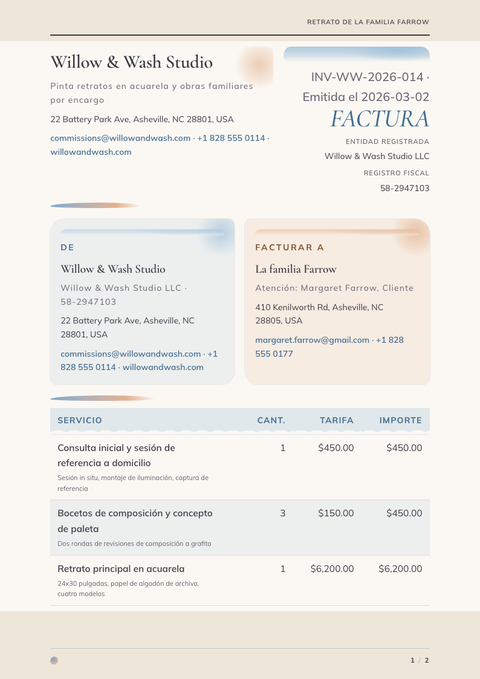 A finished invoice rendered in a ilustrado look