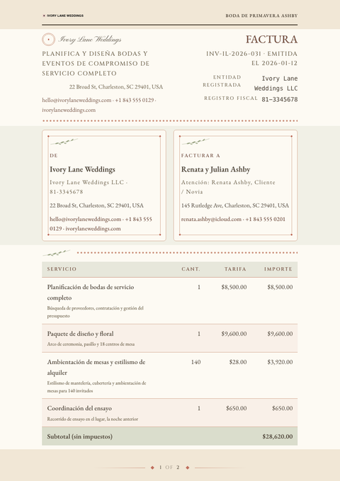 A finished invoice rendered in a otros look