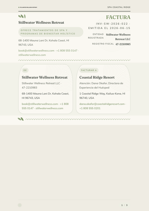 A finished invoice rendered in a estilo de vida look
