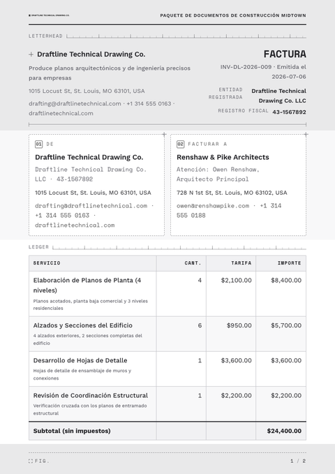 A finished invoice rendered in a técnico look