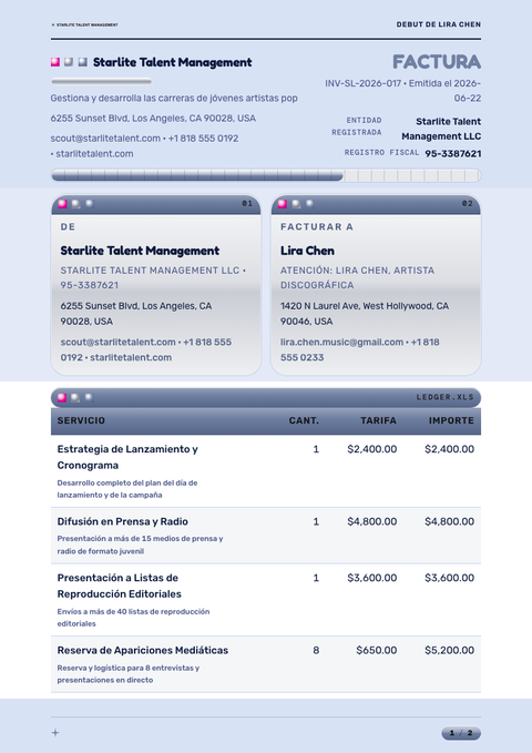 A finished invoice rendered in a retro look