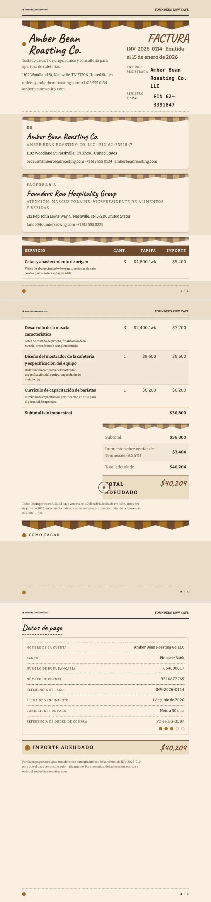 Café / Cafetería — ejemplo completo generado por Waxe