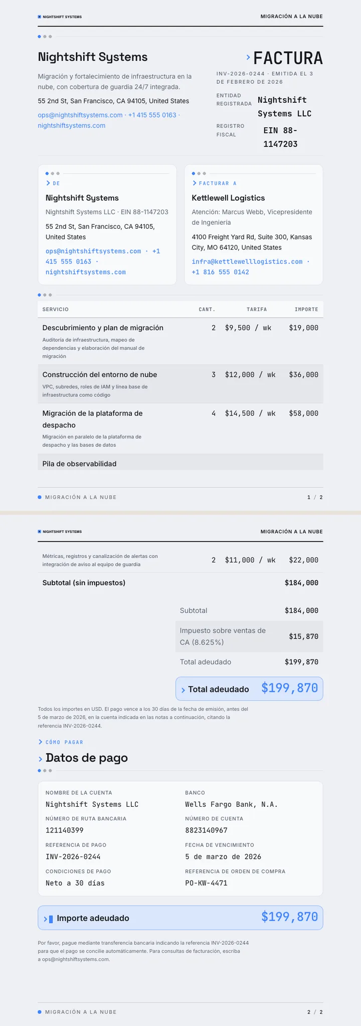Modo oscuro — ejemplo completo generado por Waxe