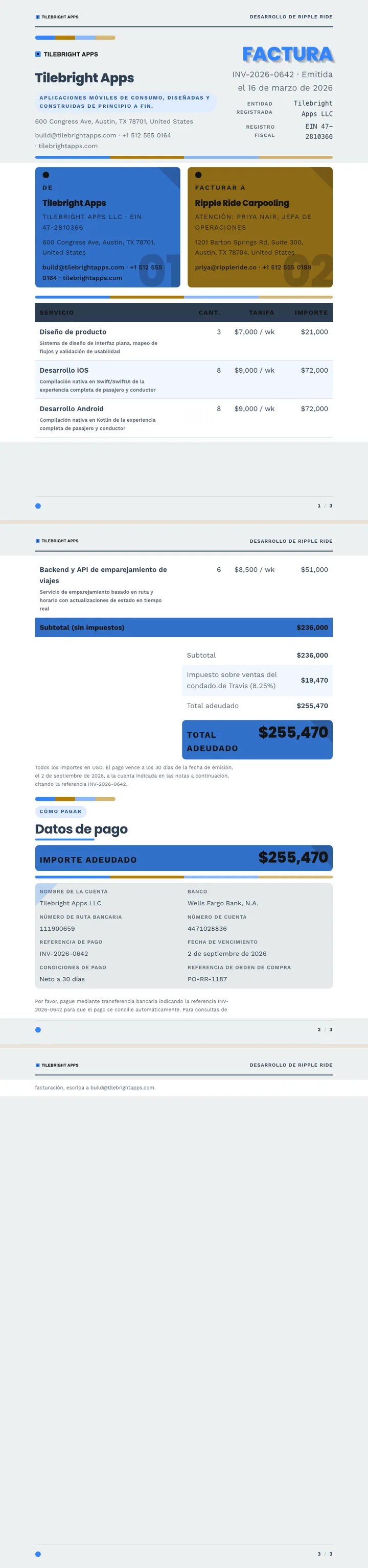 Diseño plano — ejemplo completo generado por Waxe