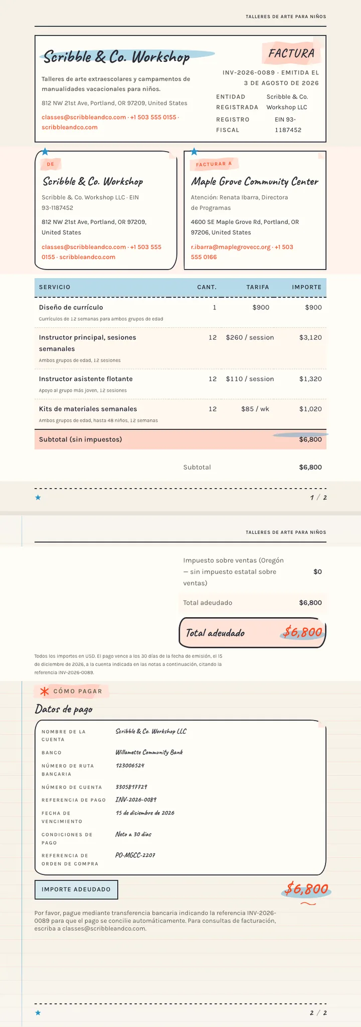 Dibujado a mano / Doodle — ejemplo completo generado por Waxe