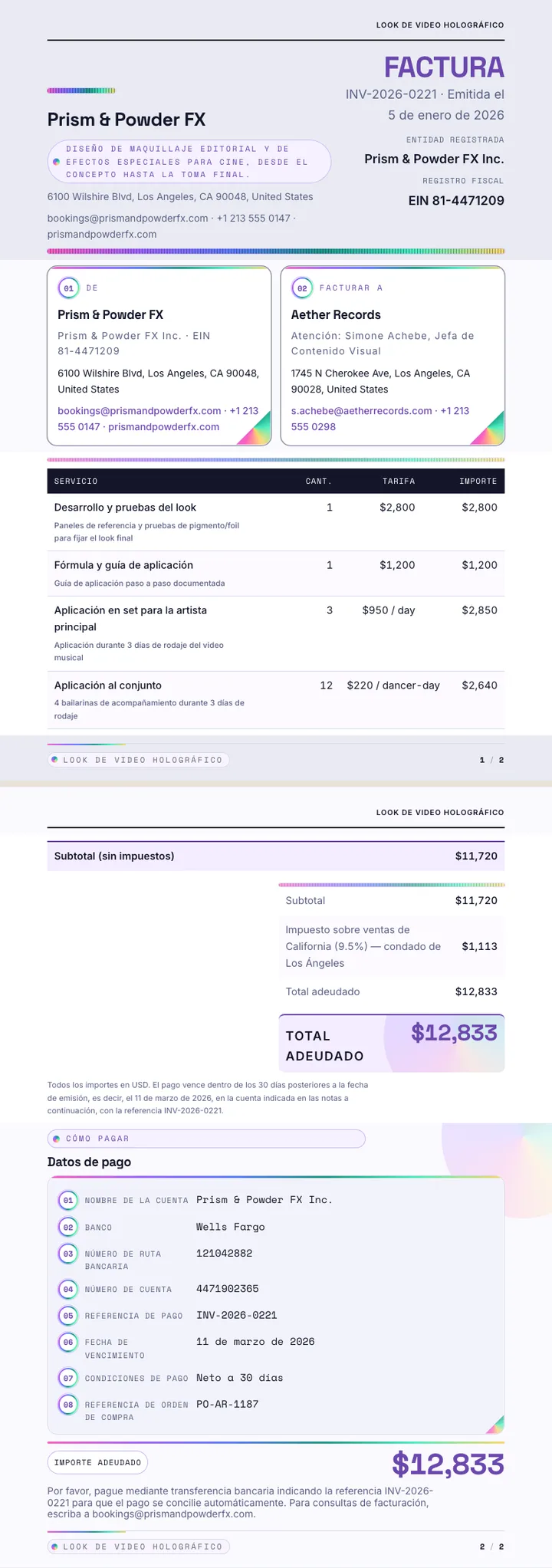 Holográfico — ejemplo completo generado por Waxe