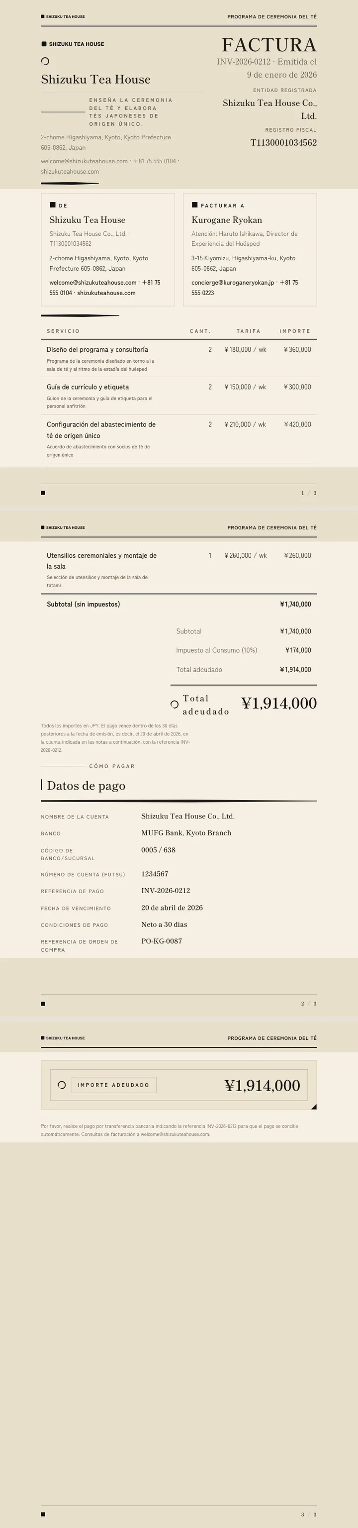 Minimalismo japonés — ejemplo completo generado por Waxe