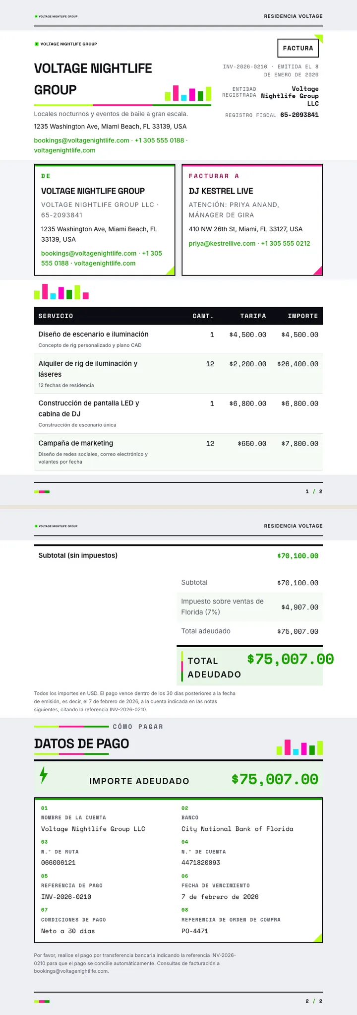 Neón / Eléctrico — ejemplo completo generado por Waxe