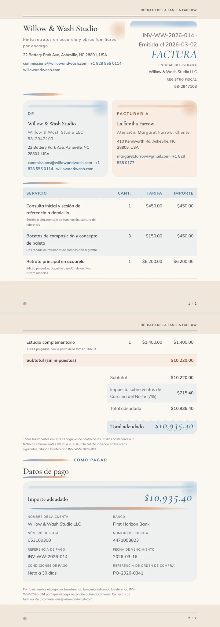 Acuarela — ejemplo completo generado por Waxe