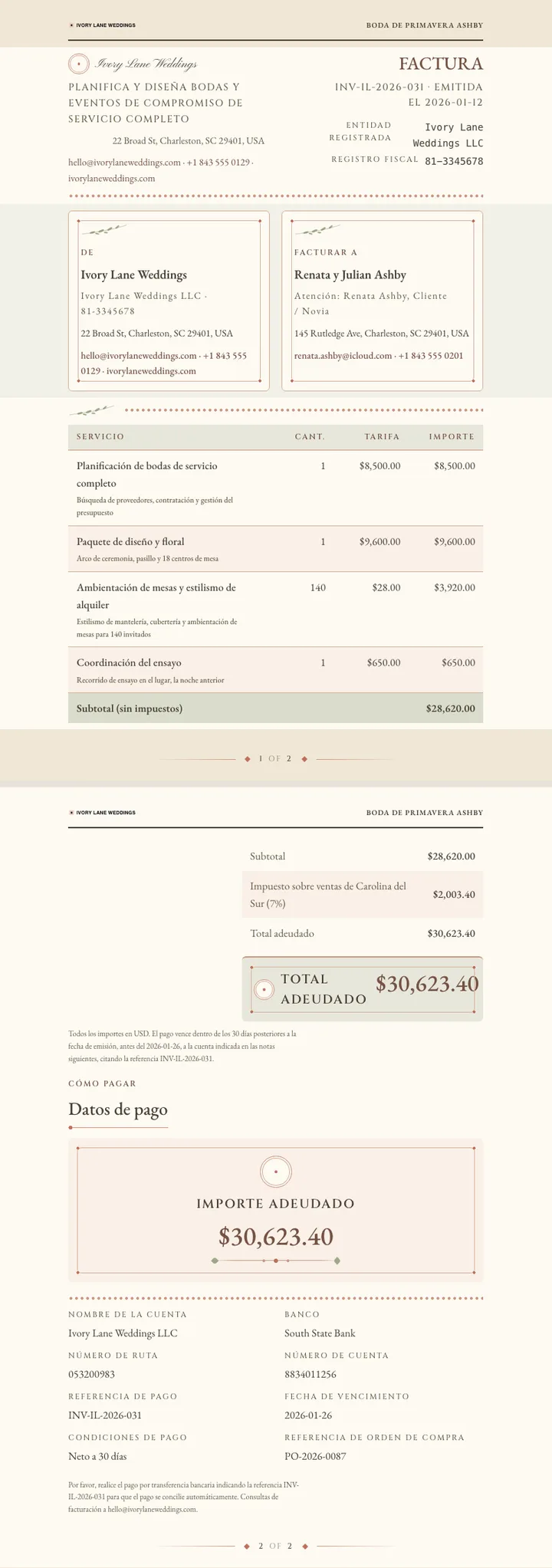 Boda / Nupcial — ejemplo completo generado por Waxe