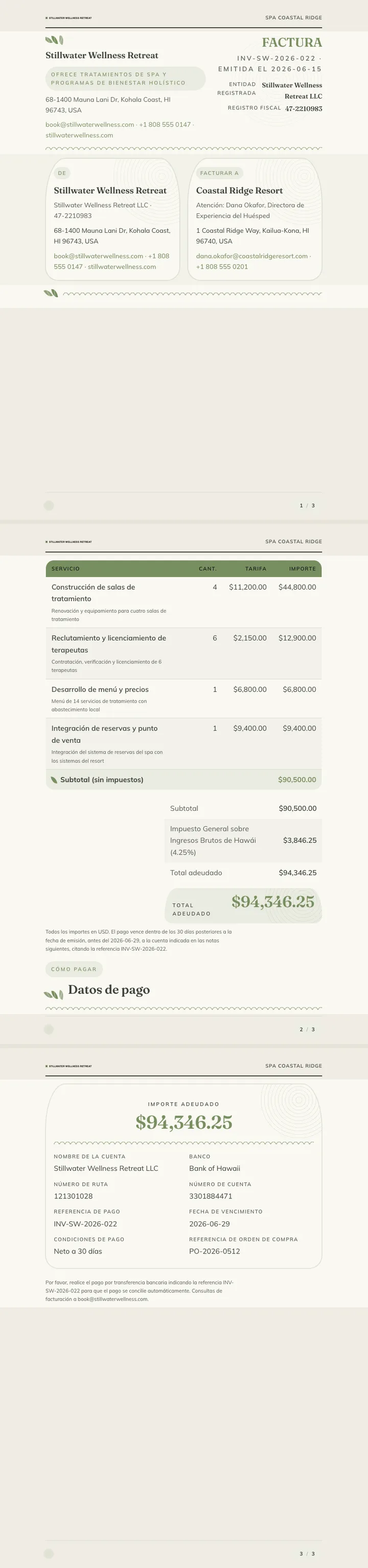 Bienestar / Spa — ejemplo completo generado por Waxe