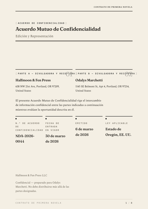 A finished nda rendered in a tipográfico look